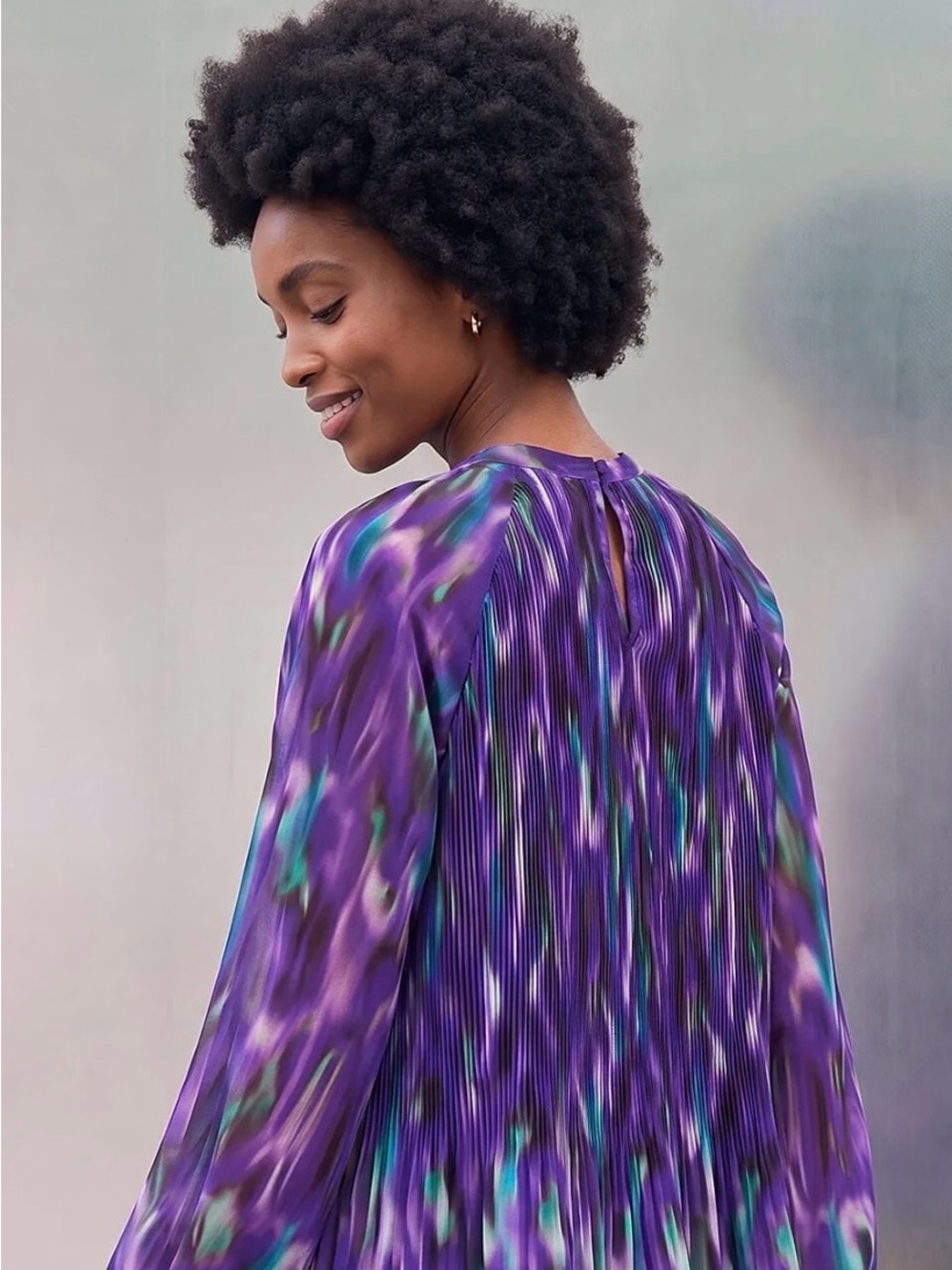Hybrid Italy 🇮🇹 Roman Purple Abstract Print Pleated Top